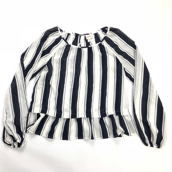 MERONA NAVY BLUE STRIPED SHEER BUDTLE CHECK TOP M - Picture 2 of 5